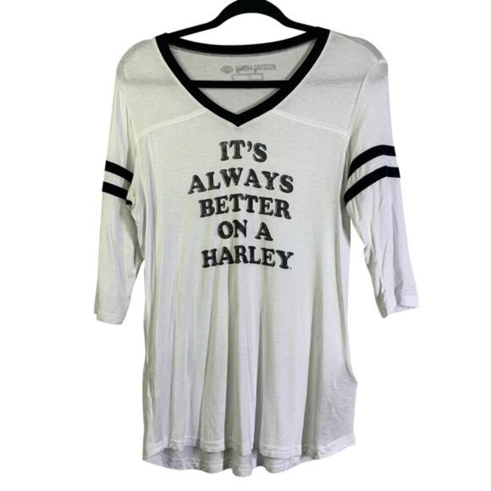 HARLEY-DAVIDSON Tee T-Shirt Medium‎ V-Neck Raglan Ringer Super Soft Half Sleeve